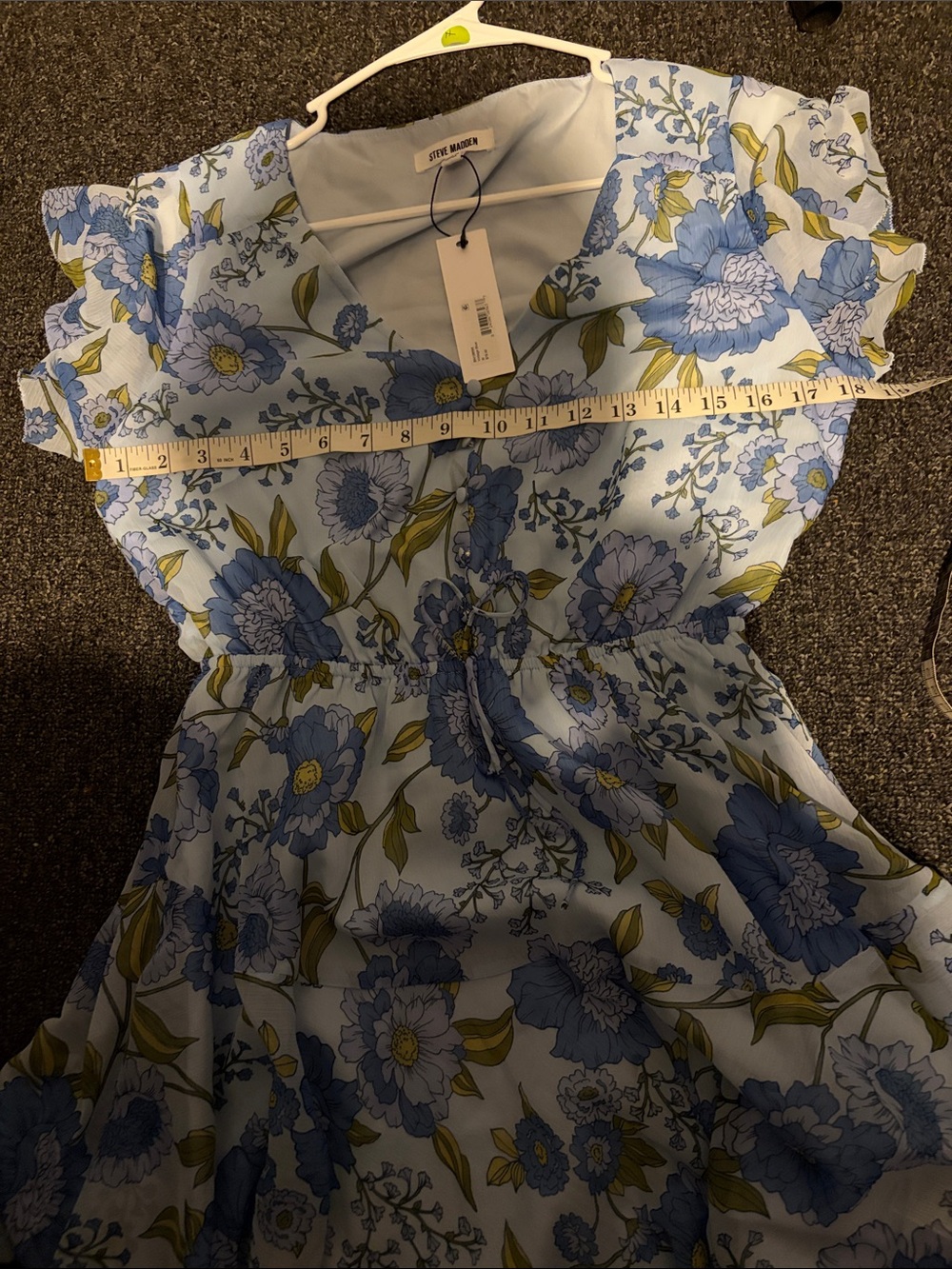 Steve Madden Vintage Blue Floral Chiffon Mini Dress Size M NWT - Picture 9 of 10